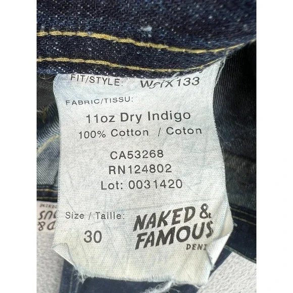 Naked & Famous Jeans Men 30 (Fits 30x34) Stretch Buttonfly Whiskers Medium Wash - Picture 11 of 13